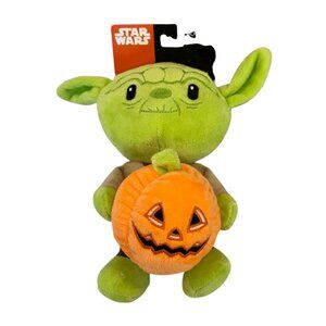 Disney Star Wars Halloween 9" Plush Yoda Holding Pumpkin Squeaker Dog Toy